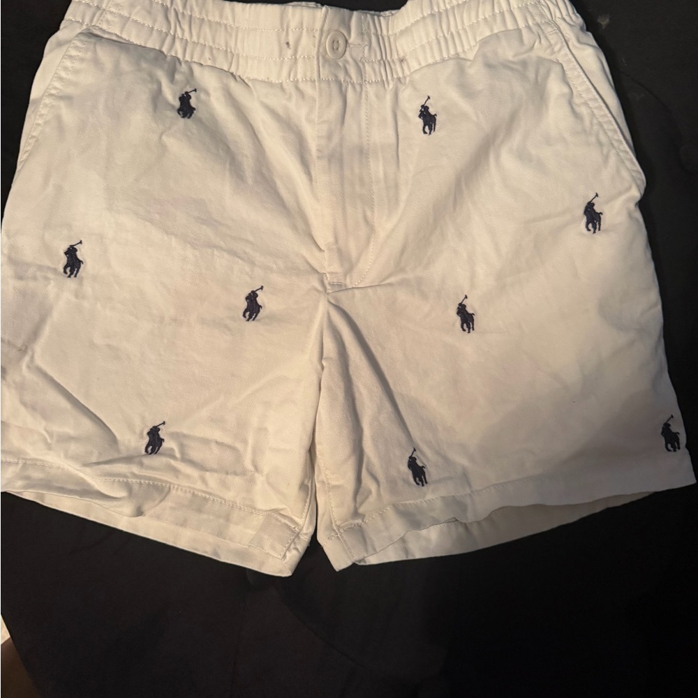 Polo by Ralph Lauren Boys White Shorts with Navy Pony Embroidery